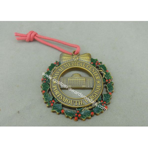 Customized Zinc Alloy Ribbon Medals , 3D Die Casting Antique Brass Medals