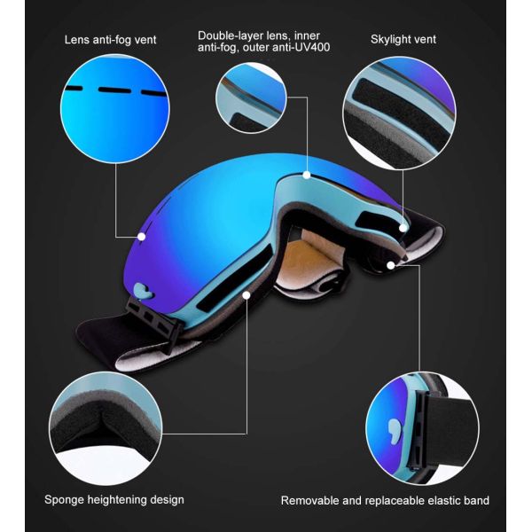Colour Plating Snow Glasses Ski Goggles with 3 Layers Foam and Custom Color Lenses