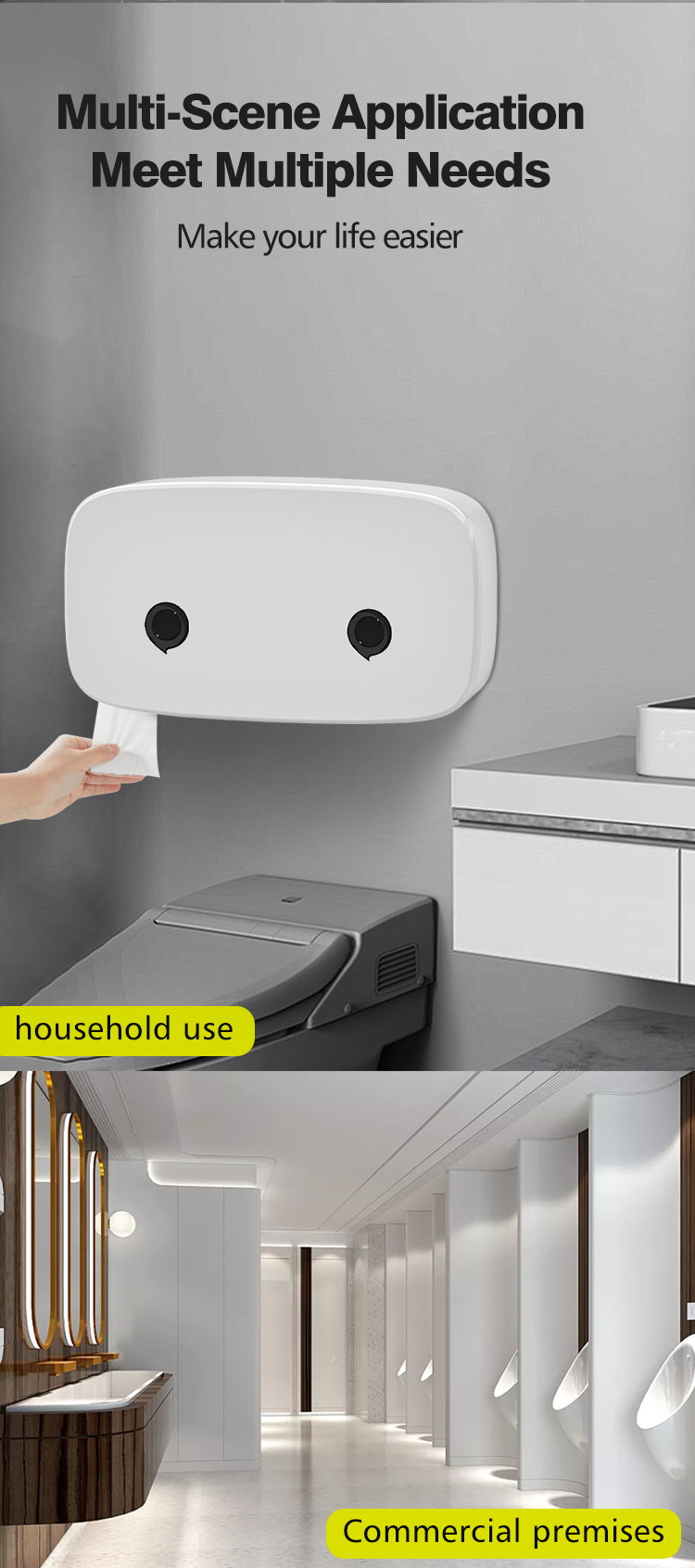 Modern ABS Plastic Double Roll Toilet Paper Dispenser Wall Mounted Hotel Commercial Use