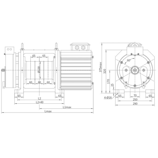 630 - 2000kg Load Gearless Traction Machine 0.5 - 2.0m/S Speed F Ins.Class IP41 IP Code