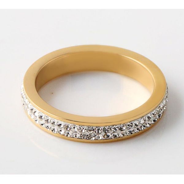 Double Row Diamond Ring Stainless Steel Jewelry Fashion Golden Diamond Ring