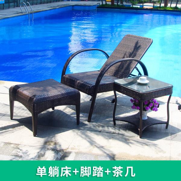 Outdoor Wicker Sun Lounger Patio Poolside Beach Waterproof Sun-Resistant Rattan Sofa Lounge Chair