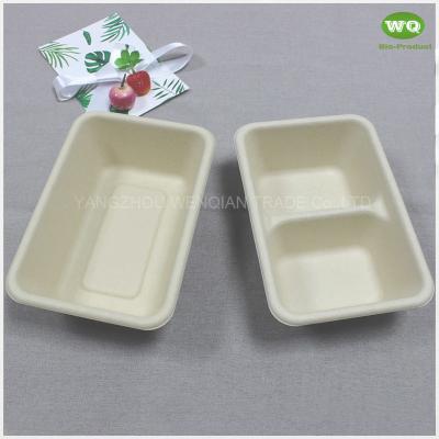 Biodegradable Wheat starw Fiber Atural Bagasse Fibers Sugarcane Paper 700ml Rectangular Pulp 2-Coms Meal Boxes With Lid