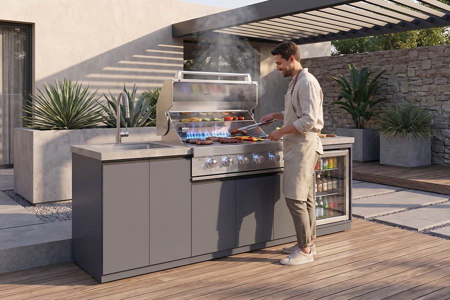 Contemporary Outdoor Kitchen Set With Grill & Storage Bbq Kitchen Island