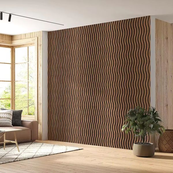 Curved Wavy Wood Strip Sound Absorbing Panel Interior Decoration