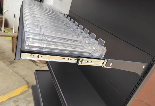 Prateleira de exposição telescópica preta do cigarro da camada com as prateleiras do armazenamento da medicina da farmácia do hospital da caixa leve