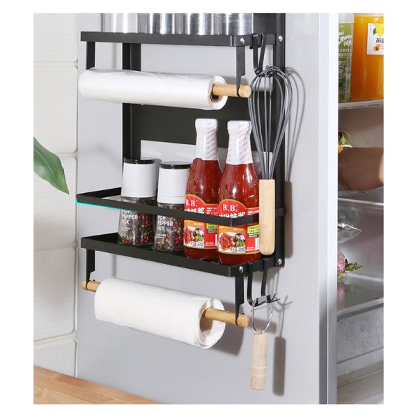 4 Tier Magnetic Fridge Organizer for Kitchen Paper Towel Holder 5 Hooks and 2.6KG Capacity