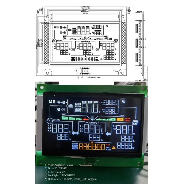 Индивидуальный модуль ЖК-дисплея сегмента VA COB 1/4 Duty 1/3 Bias 6:00 CLOCK IC CS1621