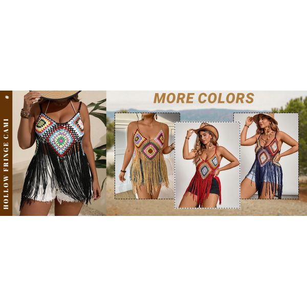 Swimsuit Cover Ups Fashion Accessories Swimsuit Bra Set Crochet Bikini Women's Plus Size Floral Crochet Cami Top Boho Hollow Out Fringe Sleeveless Cover Up Tops