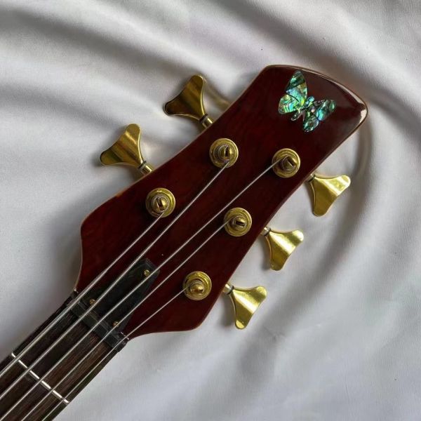 Custom Natural Wood Burl 5 Strings Electric Bass Guitar Maple Neck Through Ash Body