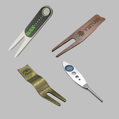 Golf Accessories Factory Wholesale Blank Metal Custom Shape Golf Fork Divot Repair Tool Divot Tools With Ball Marker