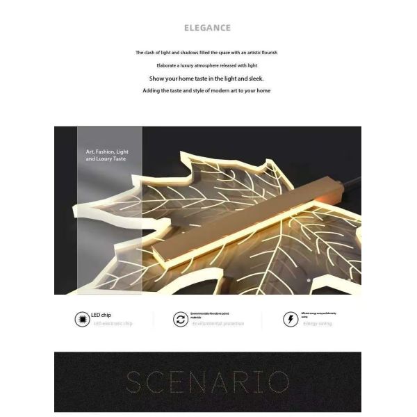 Modern Led Simple Art Leaf Acrylic Chandelier Gold Home Hotel Staircase Dining Decorate Pendant Light