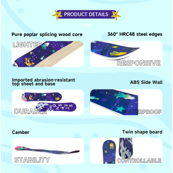 Customized Logo Kids Snowboards All Mountain Terrain Poplar Wood Core Snowboard Extruded PE Base Resort Child Snowboards
