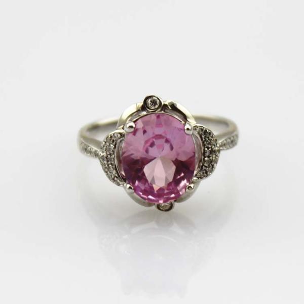 White Gold Plated Solid Silver 8mmx10mm Oval  Red Cubic Zircon Ring(R169)