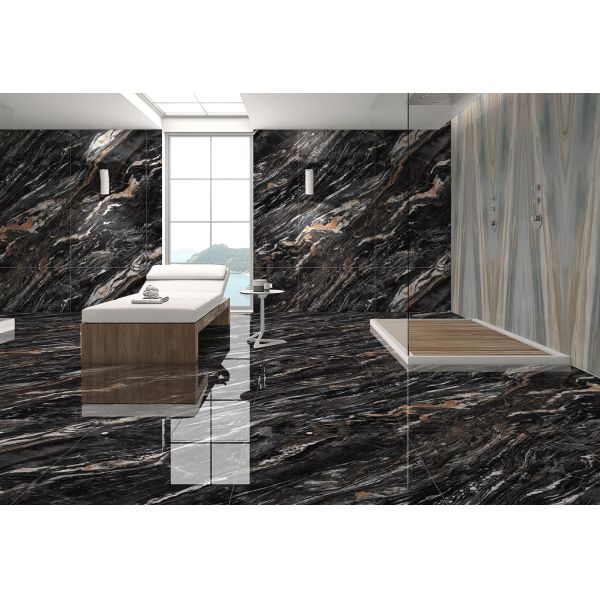 Luxury Marble Tile 120x60 Gloss Porcelain Interior With Polished Ceramic Black And White Vein Marble Tile For Floor