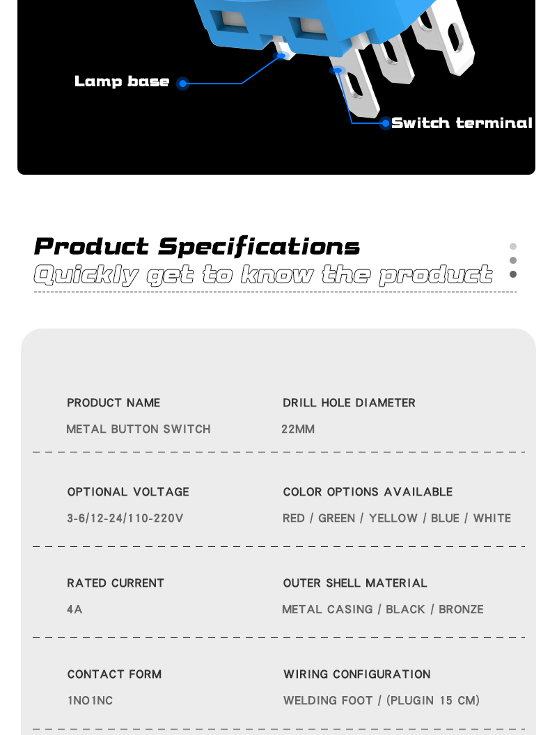 Metal push button switch 22MM, self-reset and self-locking, with light, normally open and normally closed, silver and black, power button 220V