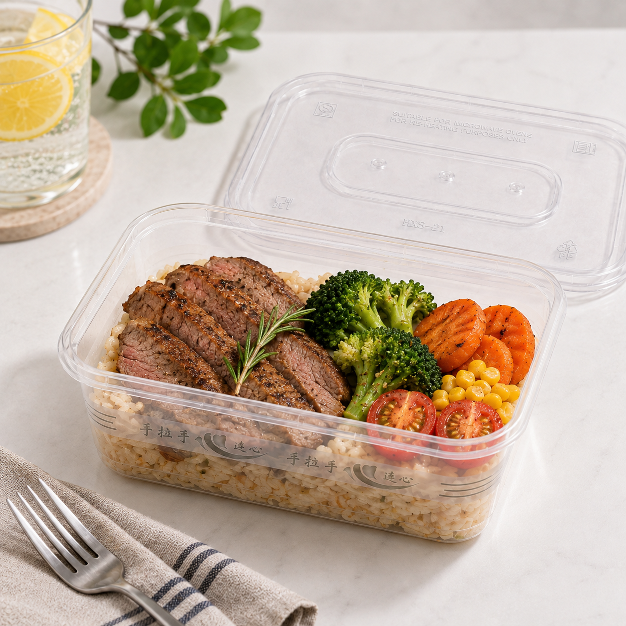 1000ml PP Food Containers Deep Square Catering Box Lidded for Large Meals