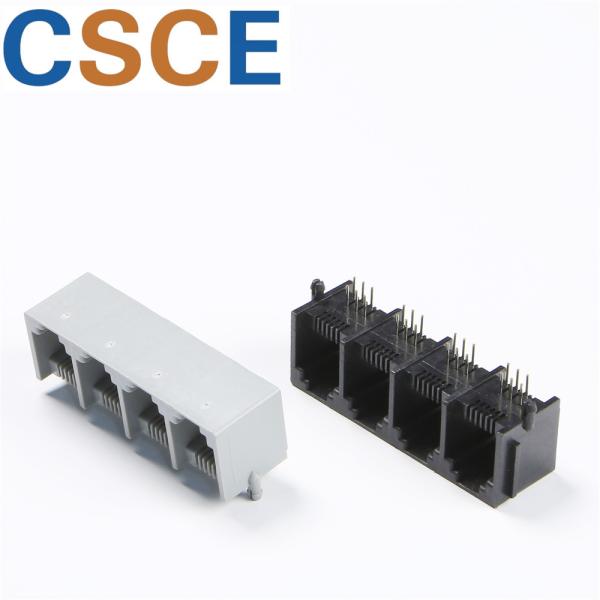 5521 Series-E Ganged Telephone RJ11 Connector , 1 * 4 Port RJ11 Female Jack With Brim