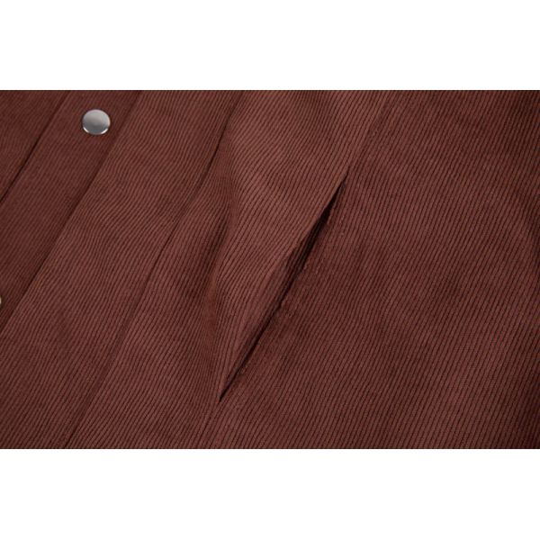 Chestnut Brown Corduroy Shell Sherpa Lined Trucker Jacket with Snap Front Closure