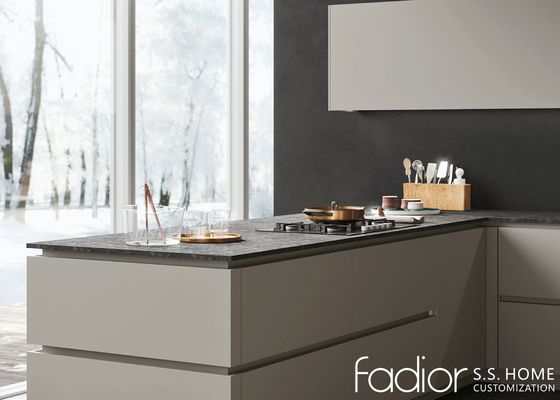 Soft Grey Stainless Steel Kitchen Cabinets with Island