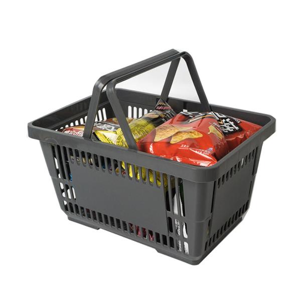 26L 500mm Black PP Plastic Shopping Baskets With Handles  For Supermarket
