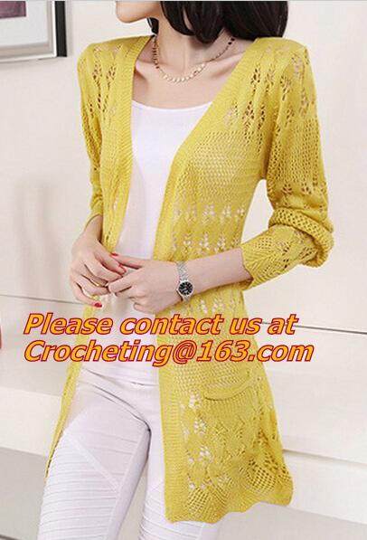 Fashion Knitted Cardigan Loose Pocket Hollow Long Sleeve Women Sweater Female Cardigans Women's Coats Sweaters