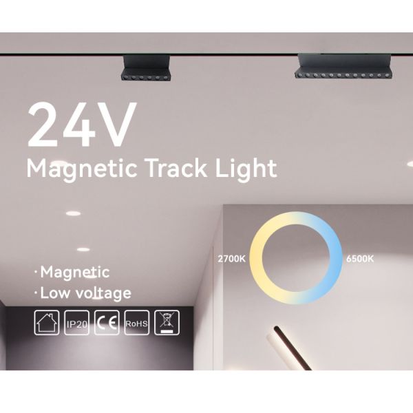 Foldable Magnetic Track Light Black 12W 24V 2700K-6500K Smart Control