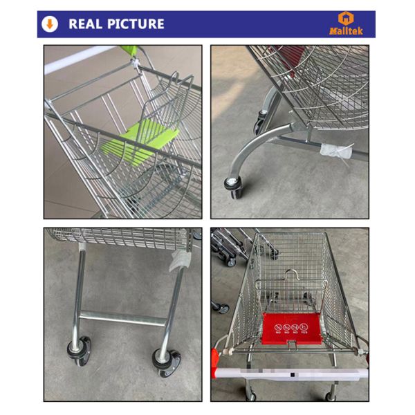 Fan Shaped V Type Foot Metal Shopping Trolley Cart For Supermarket