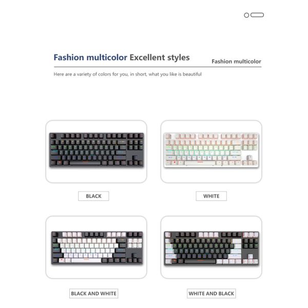 87 Keys Double Injection Keycap Red Axis Wired Keyboard With Metal Panel for Needs