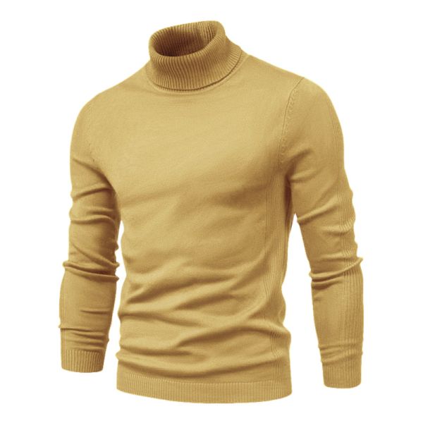 Solid Color Viscose/Cotton Pullover Sweater Slim Fit Turtleneck for Men's Casual Wear
