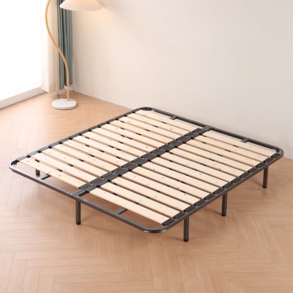 Foldable Metal Pine Wood Platform Bed Frame with Minimalist Design Tool Free Setup High Sturdy Steel No Box Spring Needed