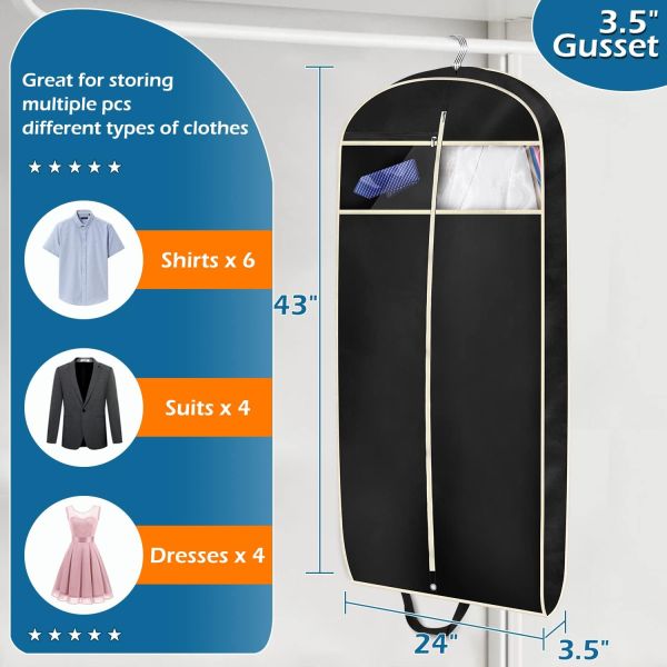 Black Portable Zipper Suit Bag Breathable Zippered Garment Bags