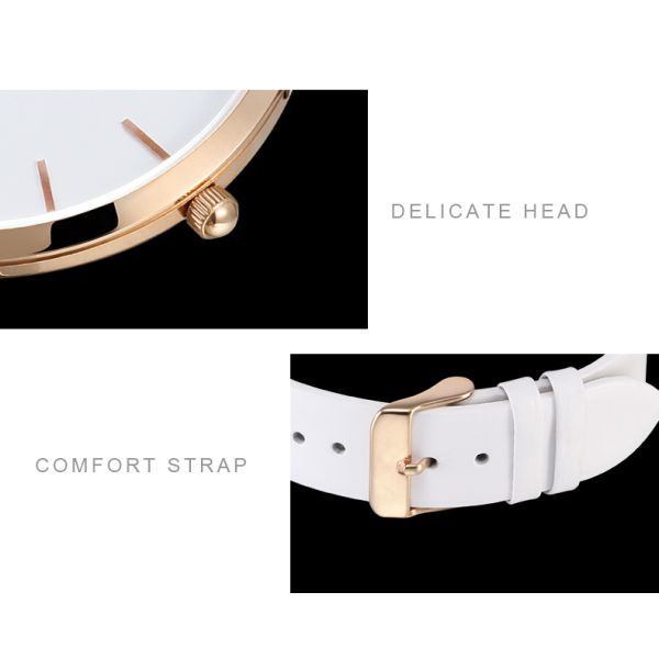 Ultra Thin 3atm Womens Metal Watches White Genuine Leather Strap