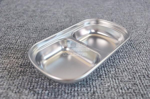 Supplies rectangular dinner dish plate  4 compartments stainless steel tableware silver sushi saucer dish