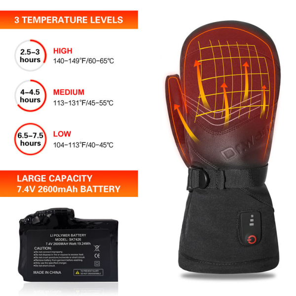 Snowboarding Kids Ski Gloves with 7.4V 2200MAH Lithium Battery Windproof Waterproof Warm Breathable Mittens Heated Gloves