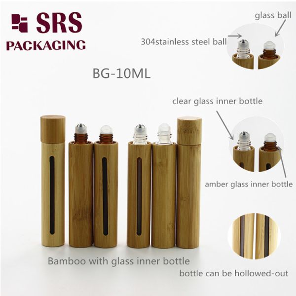SRS Real Bamboo Cosmetic Perfume Glass Roll On Bottle 8ml 10ml 15ml