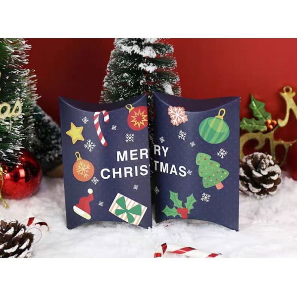 Pillow Shape Giveaway Christmas Candy Boxes Santa Gift Box 250gsm White Card