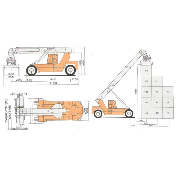Подъемноый-транспортировочн механизм достигаемости порта 10 тонн, подгонянный грузоподъемник 11420 * 4130 * 4650мм тележки достигаемости