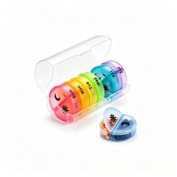 Weekly Pill Box Organizer 2 Times a Day - Daily Am Pm Large Portable Medicine Organizer with 7 Detachable Cute Pill Case for Medication, Vitamin, Supplement, and Fish Oils (Clear Box)