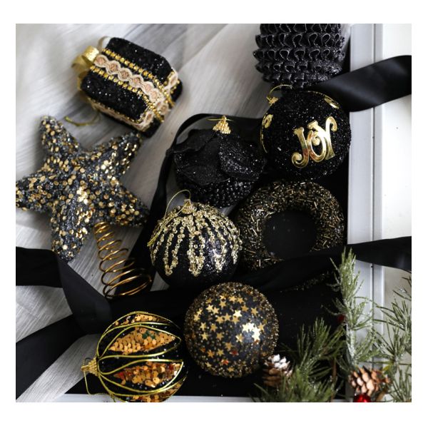 Christmas Foam Ball Classic Black Gold Series Christmas Tree Pendant Decoration