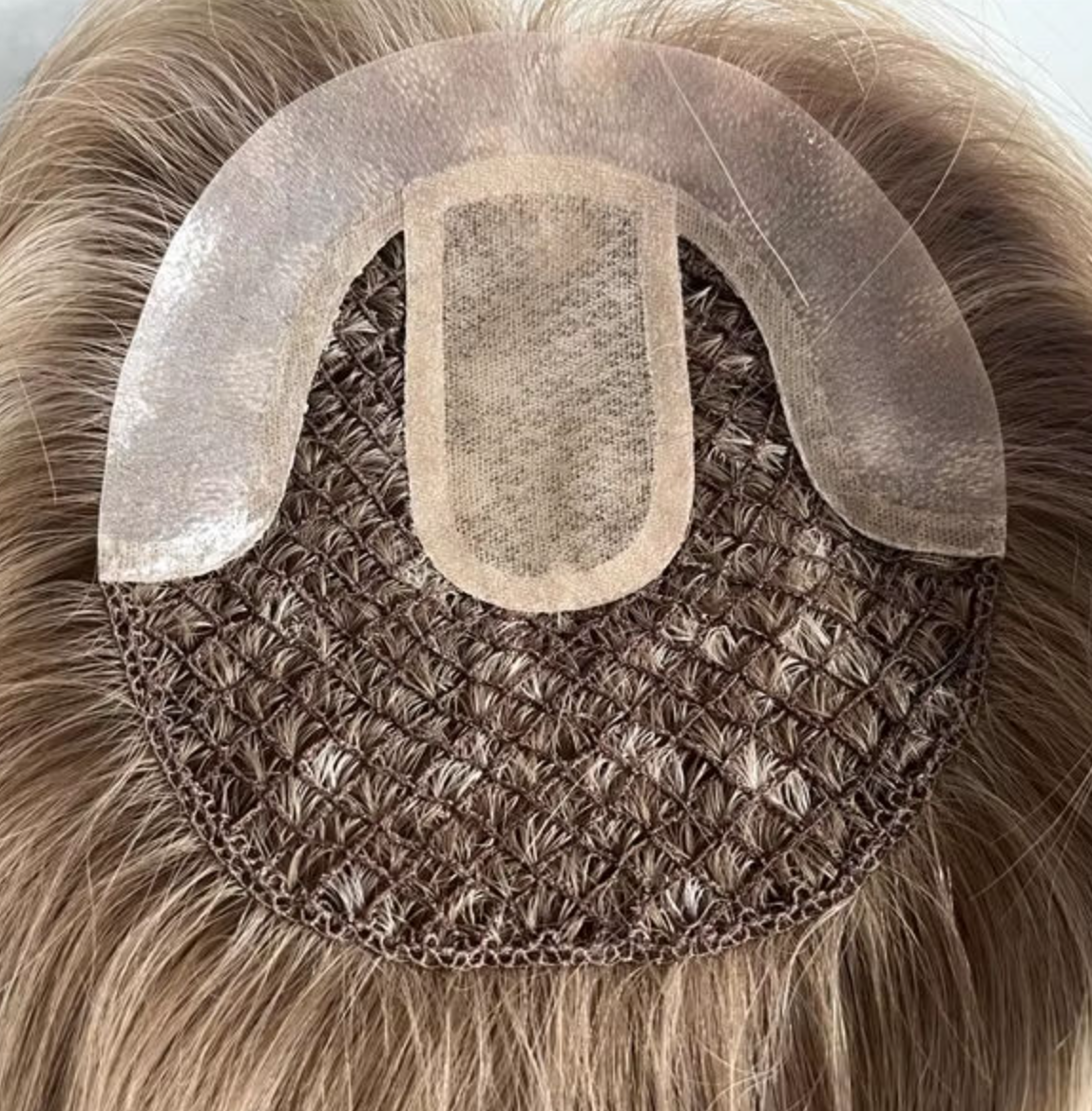 High Quality Natural Long Brown Integration Fishnet Base Virgin Multi Parting Hand Tied Human Hair Topper For Woman