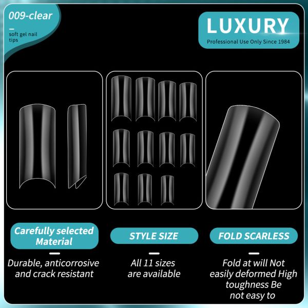 Medium Square Shape False Nail Tips Half Cover Acrylic False Nails Artificial Nail Tips Clear Color Nail Extension 11 Sizes