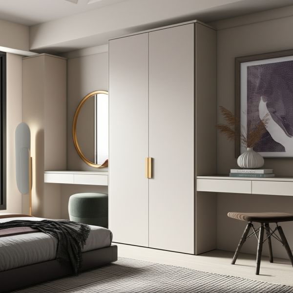 Modern Minimalist Flat Panel Closet Doors With Aluminum Edge & Handles