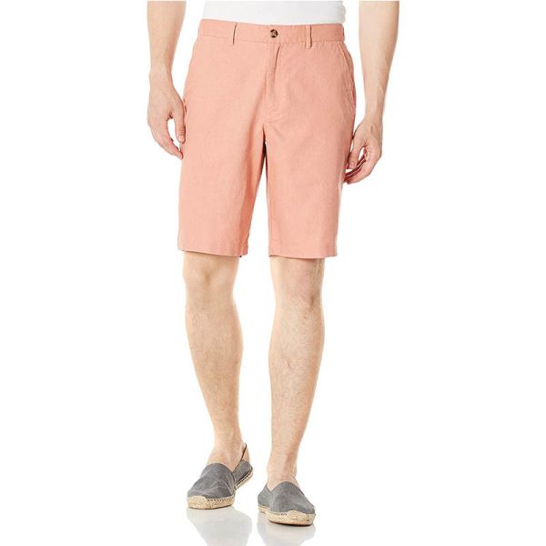 Side Pockets Back Elastic cargo Mens Linen Shorts Zipper Fly With 10 Inseam