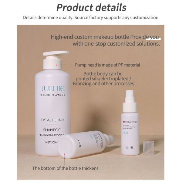 Embalaje en recipiente de plástico 500 ml de champú blanco con bomba