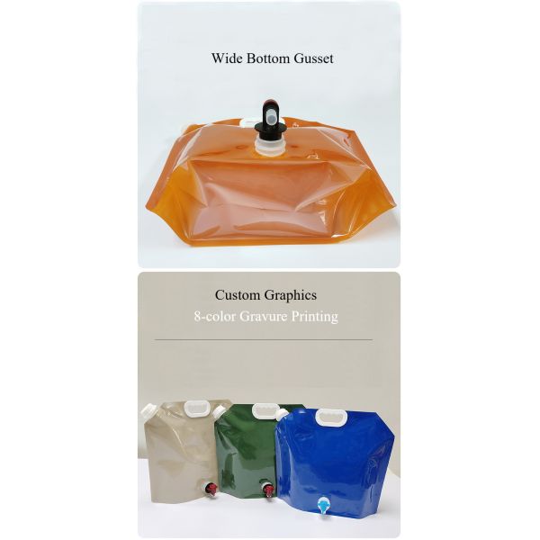 8L Reusable Plastic Water Pouch Outdoor Camping Hiking Portable Water Bags Drinking Flat Bottom Folding Water Bag with Spout