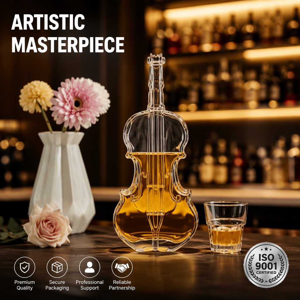Violin Shape 500ml High Flint Glass Liquor Bottle Wine Decanter For Spirits