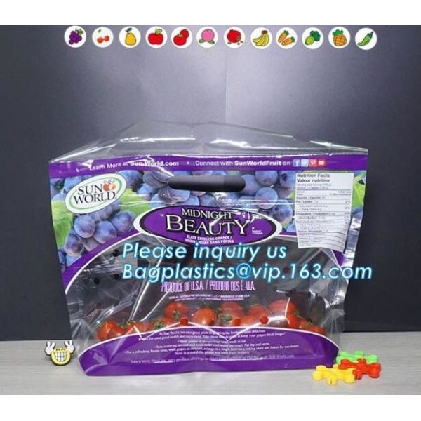 Perforated bag grape bag with air holes, fresh fruit stand up ziplock bag for cherry, OEM zip top Clear BOPP Laminated f