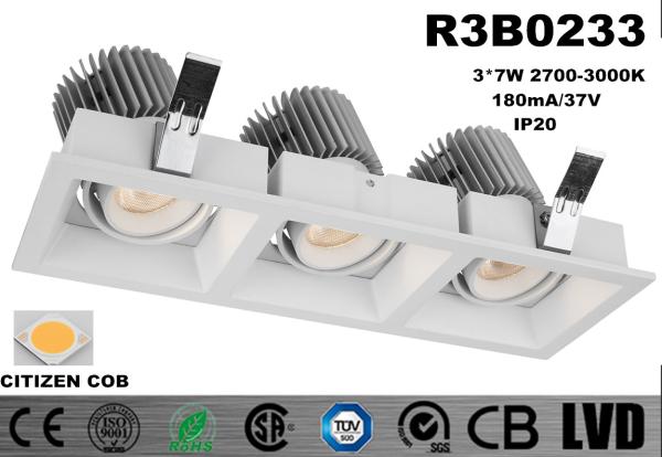 Triple - Head Square Tiltable LED Recessed Downlight Low Heat Sink 21 Watt