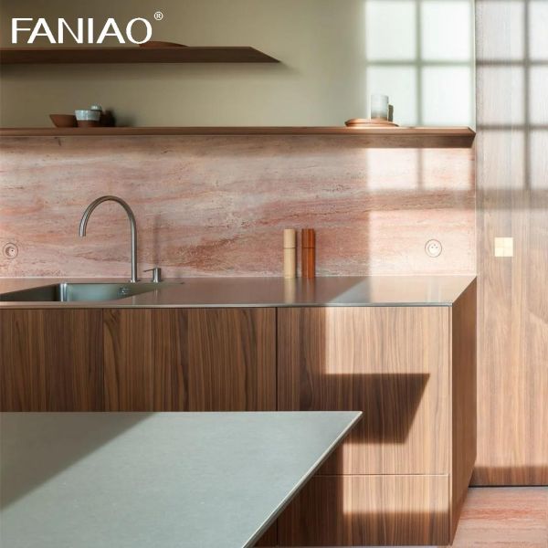 Modern Wood Grain 304 Stainless Steel Waterproof Villa Kitchen Cabinet
